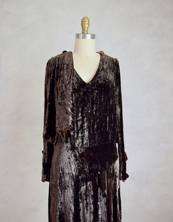 vintage 1930s crushed velvet dress | 20s 30s long… - image 4