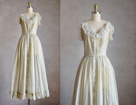 vintage 1940s gown | 40s vintage block print gown