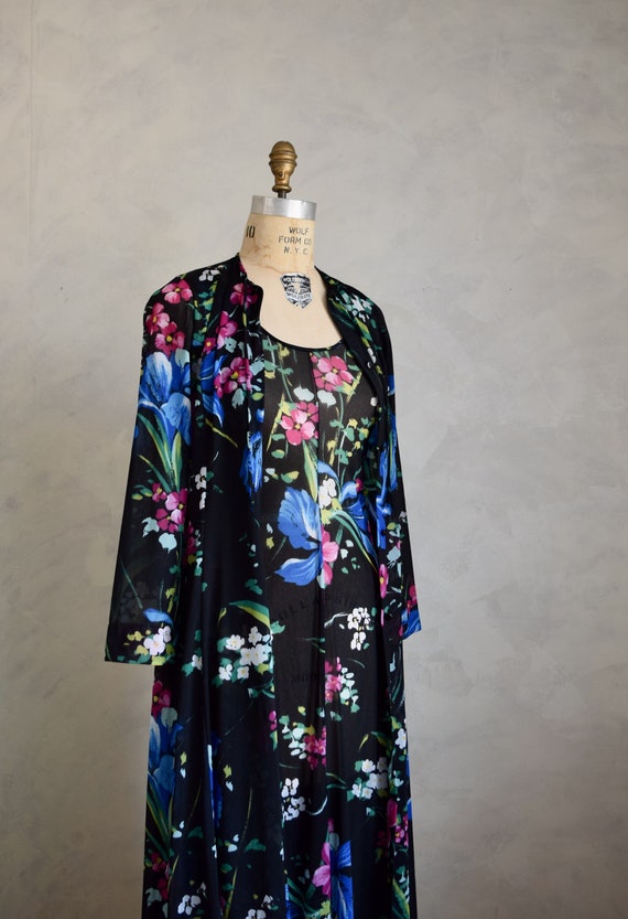 vintage 1970s dark floral peignoir set | vintage … - image 5