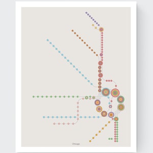Chicago 'L' | Impressão de arte Giclée | Mapa do metrô Chicago 'L' | Arte de parede minimalista