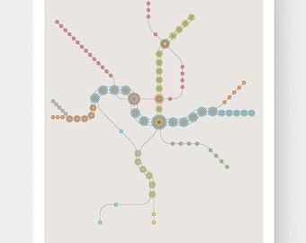 Washington DC Metro | Impressão de arte Giclée | Mapa do metrô de Washington DC | Arte de parede minimalista