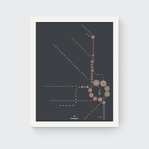 Chicago 'L' - Impressão artística Giclée - Mapa do metrô - Pôster de viagem - Arte de parede moderna
