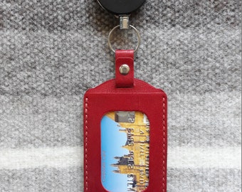 Clip on leather swipe card holder, extendable, card holder, card sleeve, business card, ID badge holder, office/building access card holder