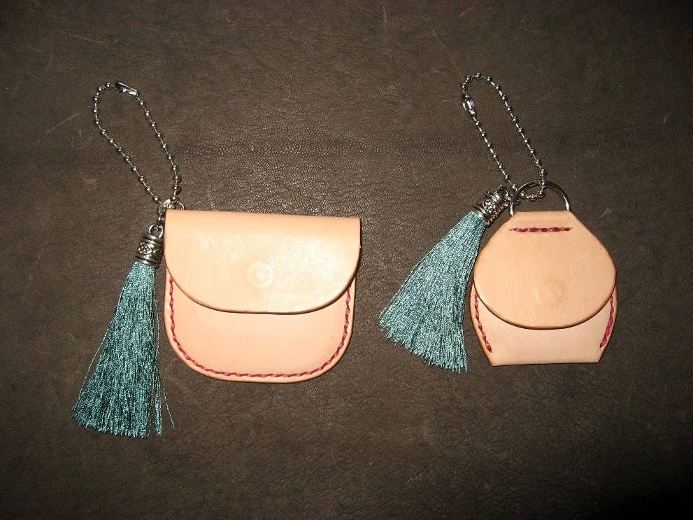 Natural mini leather coin case key holder attachment earring Etsy