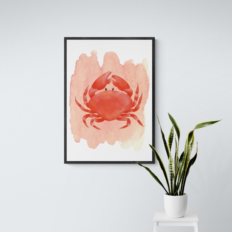 Crab Water Colour Print, Seafood Kitchen Wall Art, Sea Life Art, Coastal Wall Art, Crab Picture, Nautical Print, Foodie Gift, Seafood Poster image 2