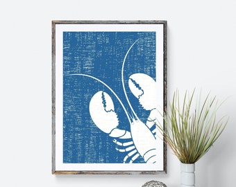 Blue Lobster Print, Lobster Art, Coastal Wall Art, Sea Animal Print, Nautical Print, Kitchen Wall Décor, English Coast Seaside Print