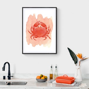 Crab Water Colour Print, Seafood Kitchen Wall Art, Sea Life Art, Coastal Wall Art, Crab Picture, Nautical Print, Foodie Gift, Seafood Poster image 3