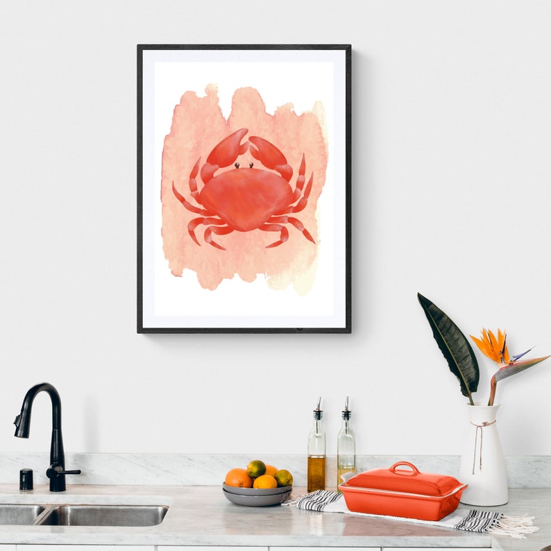 Crab Water Colour Print, Seafood Kitchen Wall Art, Sea Life Art, Coastal Wall Art, Crab Picture, Nautical Print, Foodie Gift, Seafood Poster image 3