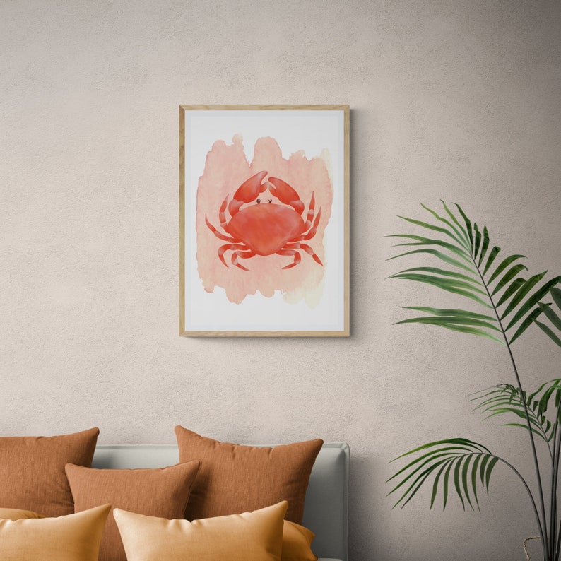 Crab Water Colour Print, Seafood Kitchen Wall Art, Sea Life Art, Coastal Wall Art, Crab Picture, Nautical Print, Foodie Gift, Seafood Poster image 5