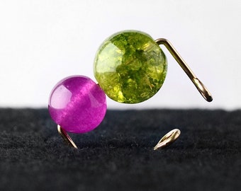 Green crack crystal and Pink Jade Ear cuff, contemporary jewelry, minimalist, Single Ear Cuff, Ear Cuff no Piercing Crystal