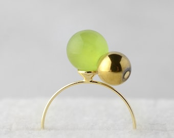 Green Tiger eye, Hematite, contemporary jewelry, minimalist, Bi-color ring, statement ring, gift, jewelry, special gift