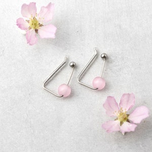 Cherry blossom Cat's-eye, Clip on earrings, minimalist, free shipping, stainless steel, metal allergy-safe image 5