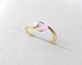 Cherry blossom Cat's-eye and Shell pearl ring, minimalist, statement ring, Stainless steel, free shipping