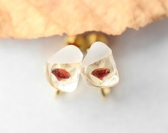 Cubic zirconia Clip on earrings, Red, minimalist, free shipping, stainless steel, contemporary jewelry, metal allergy-safe