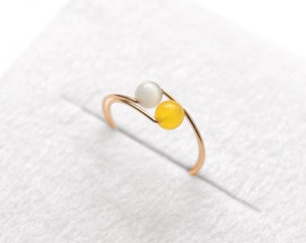 Honey Yellow Jade and Light gray cat's eye ring, minimalist, statement ring, Stainless steel, free shipping