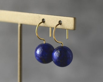 Lapis lazuli drop earrings, Gold color, minimalist, free shipping, stainless steel, metal allergy-safe