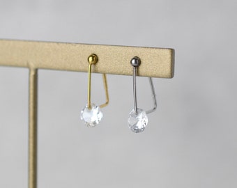 Cubic zirconia, Clip on earrings, minimalist, free shipping, stainless steel, metal allergy-safe