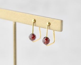 Garnet, Clip on earrings, minimalist, free shipping, stainless steel, metal allergy-safe