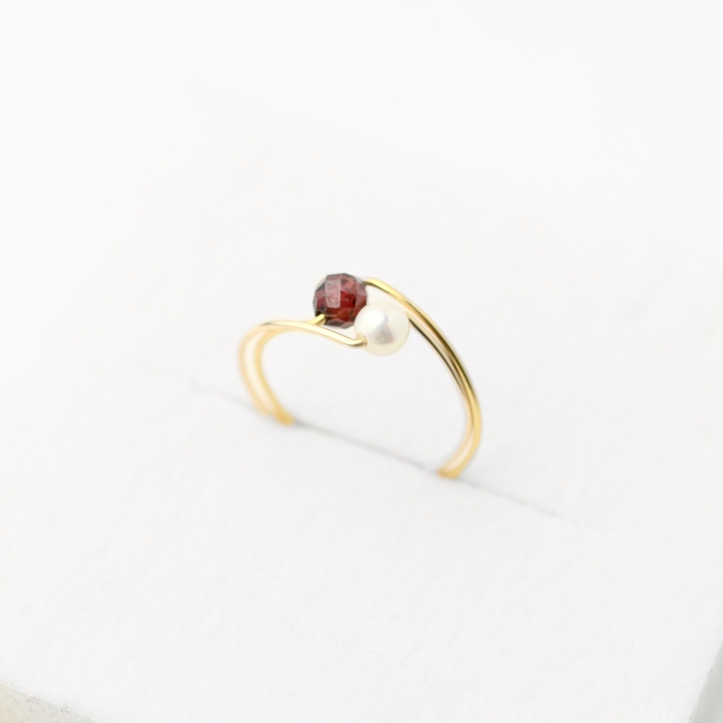 Garnet and Shell pearl ring, minimalist, statement ring, Stainless steel, free shipping