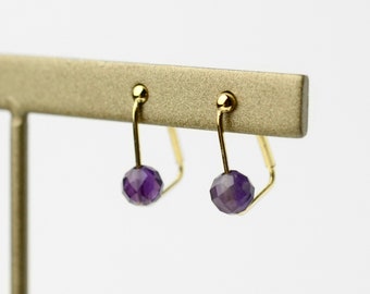 Amethyst, Clip on earrings, minimalist, free shipping, stainless steel, metal allergy-safe