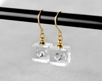 Cubic Zirconia hook earrings, contemporary jewelry, minimalist, 14K gold filled earrings, Dangle & Drop Earrings, special gift