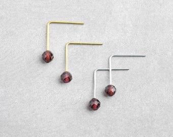 Garnet, drop earrings, minimalist, free shipping, stainless steel, metal allergy-safe