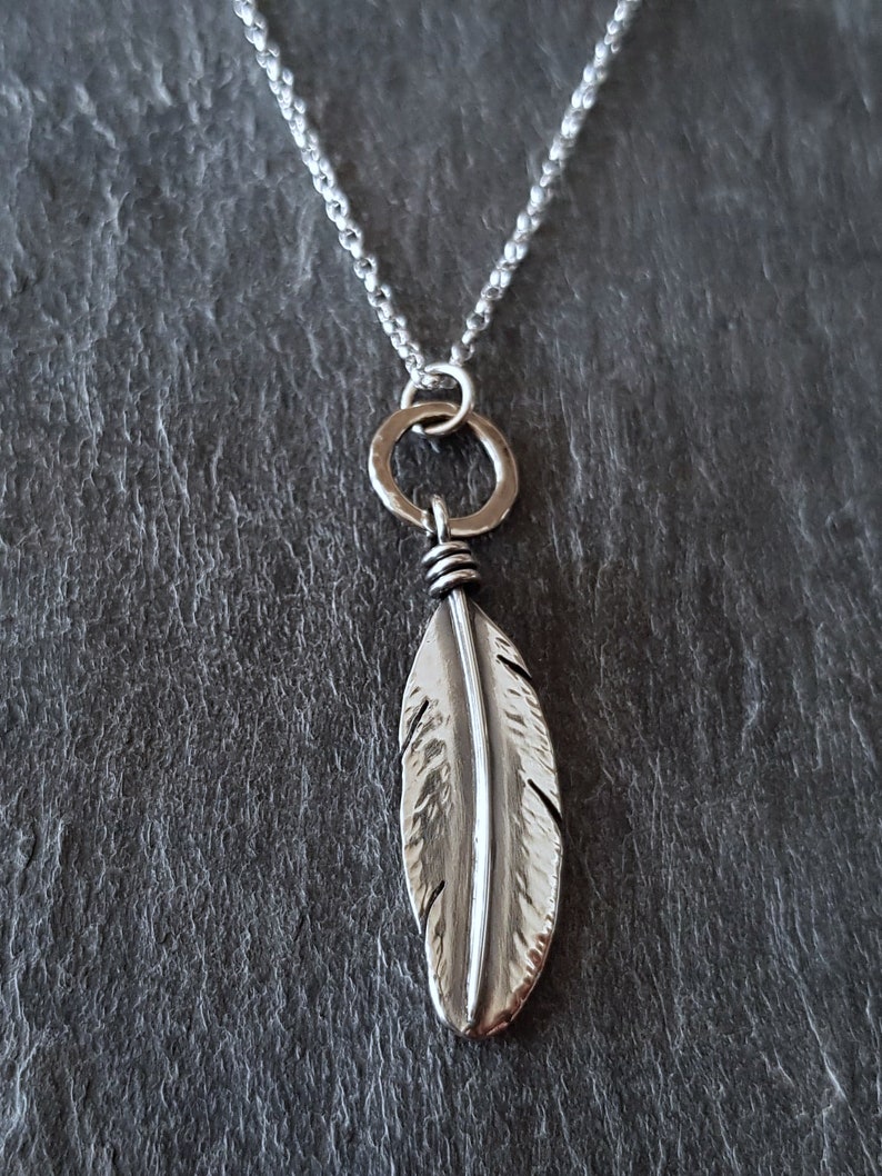 Sterling Silver Feather Pendant Necklace Etsy UK