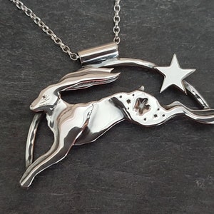 Sterling Silver Leaping Hare And Star Pendant Necklace