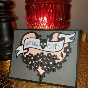 Valentine Anniversary Together Forever Floral Skull Heart Horror Goth Greeting Card