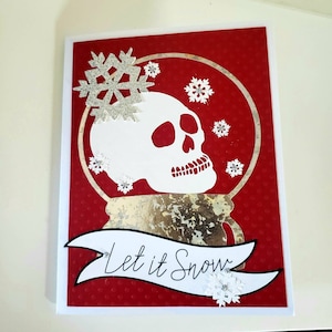 Creepy Holiday Christmas Snow Globe Skull Let It Snow Greeting Card