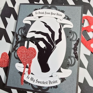 Valentine Anniversary Nosferatu Inspired To Drink From Your Veins Is My Sweetest Desire Bleeding Heart Bats Horror Goth Greeting Card