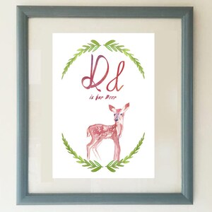 Kinderzimmer-Kunst, D ist für Hirsch, Kindergarten Kunst, Wald Kindergarten Kunst, Hirsch-Kinderzimmer-Kunst, Buchstabe D, Kinderzimmer, Tier-alphabet