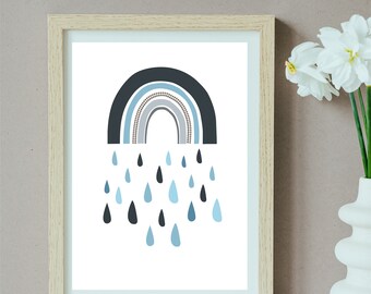 Navy and Grey Rainbow Nursery Art Print (A4 PDF)