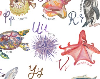 Sea Animals Alphabet Print A-Z Sea Creatures Nursery Art - Etsy Sea Animals Alphabet Print A-Z Sea Creatures Nursery Art - Etsy