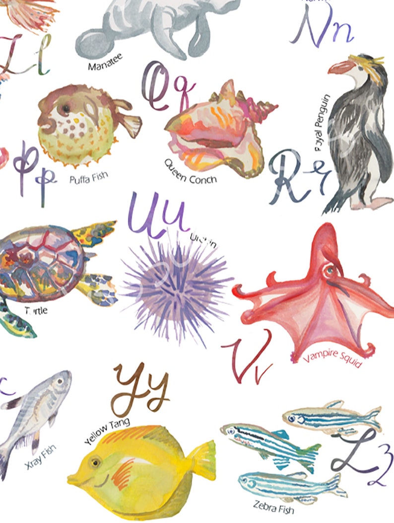 Sea Animals Alphabet Print AZ sea creatures Nursery Art
