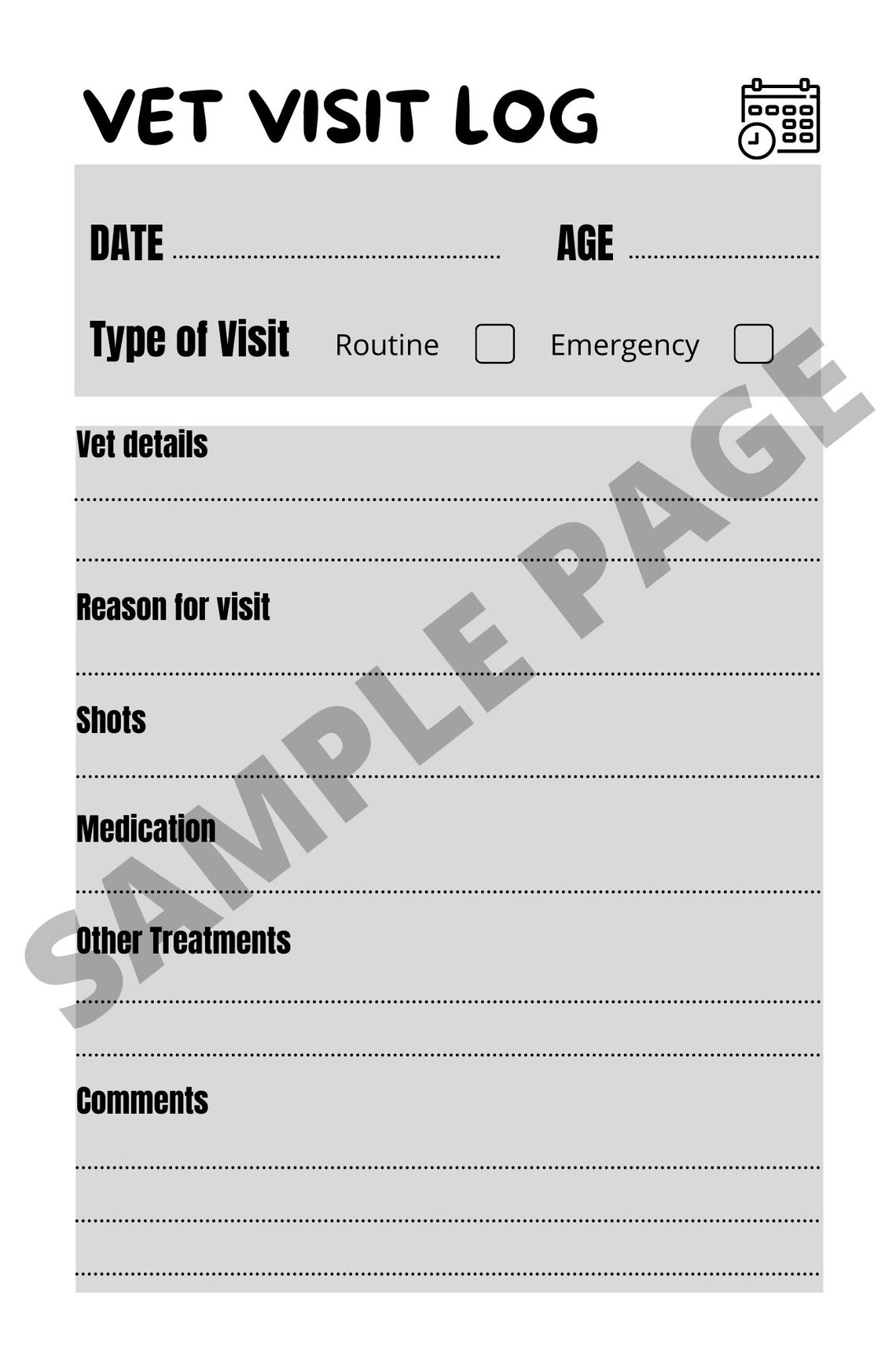 Pet Vet Record Log Book Vaccination etc. Pages Printable Etsy