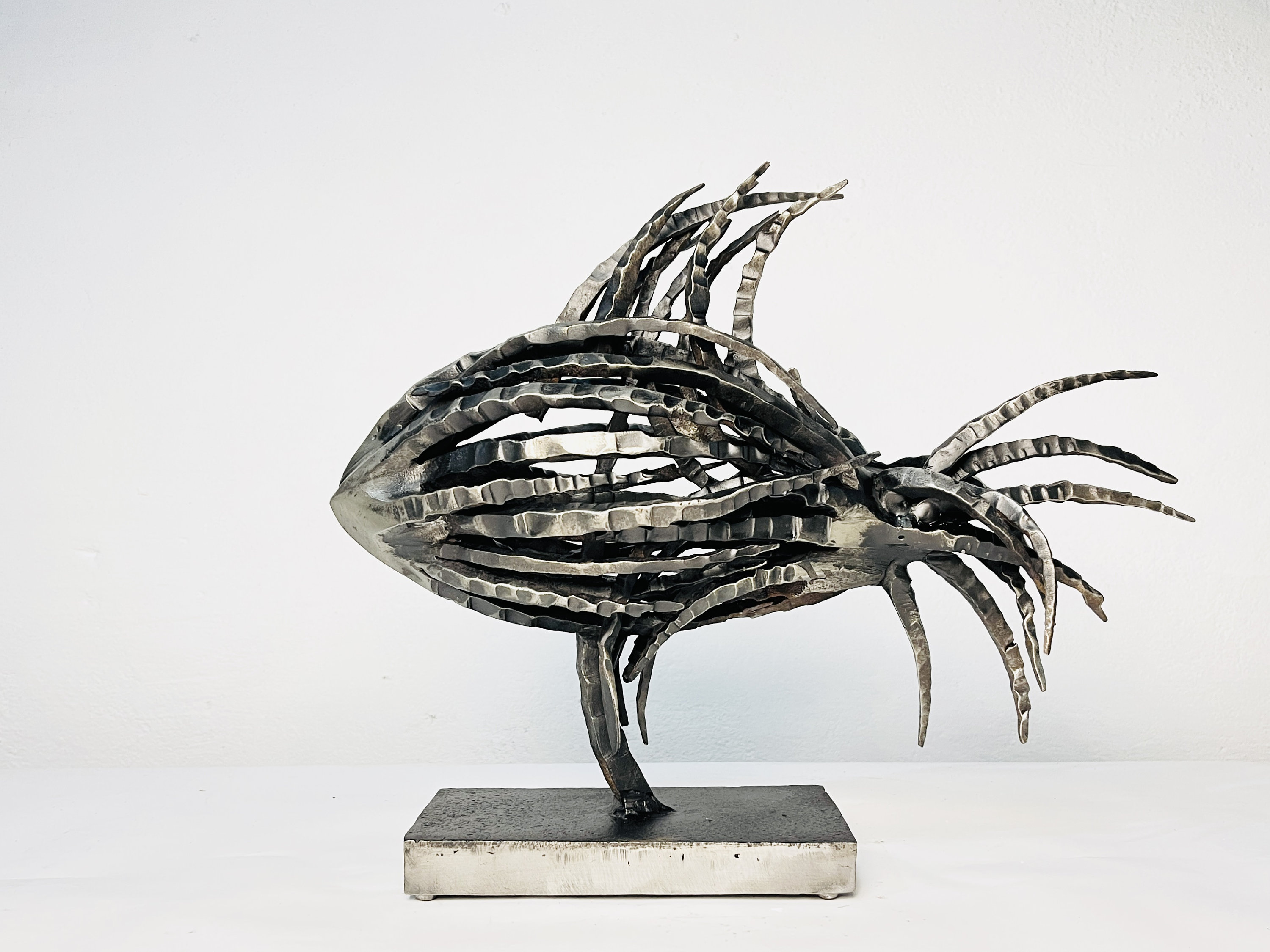 Original Abstract Metal Fish Sculpture, Forged Sculpture