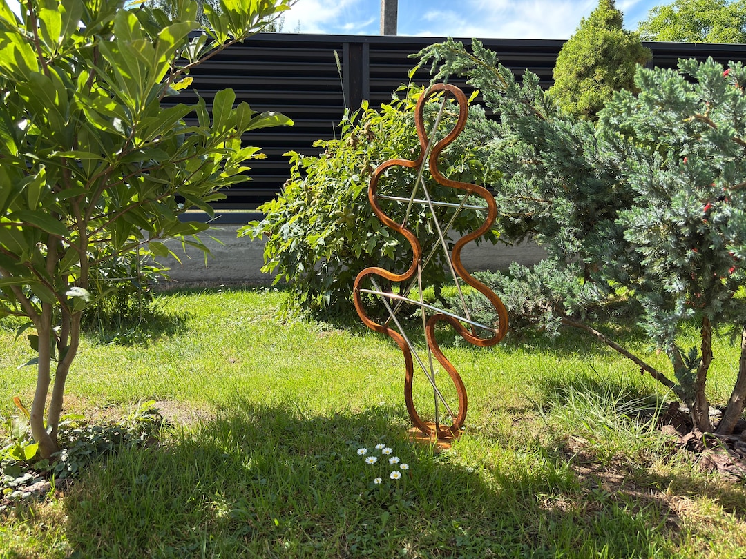 Rusted Steel Garden Sculpture: Modern Metal Yard Art With Stainless ...