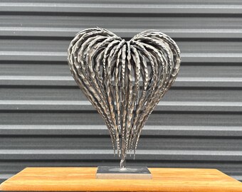 Hand Forged Metal Heart Sculpture 50 cm | Abstract Steel Garden Art | Modern Outdoor Decor
