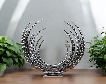 Hand-Forged Polished Silver Abstract Sculpture: Modern Tabletop Centerpiece