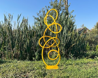 Hand Forged Yellow Abstract Metal Garden Sculpture – Modern Art