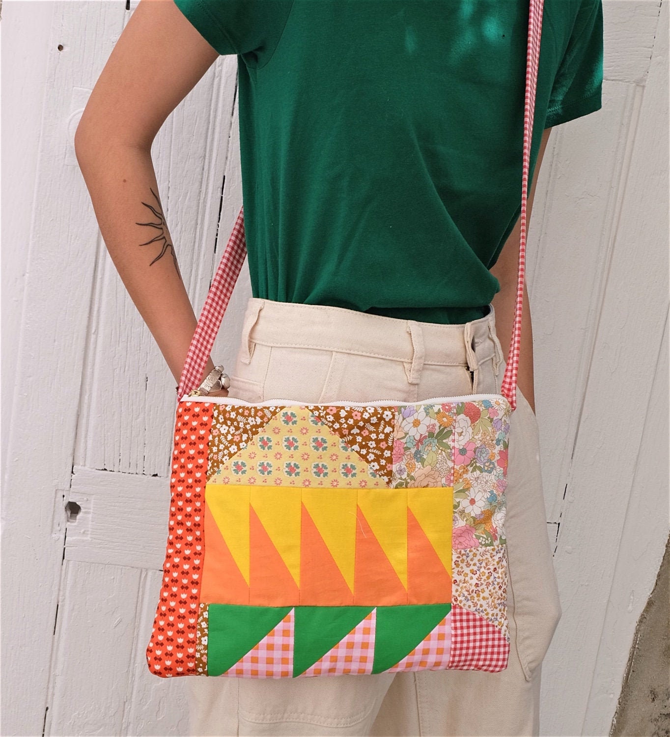 Zipped shoulder bag in quilted patchwork with diamond and Etsy