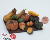 Set of pumpkins miniature corn dough crib and dollhouse