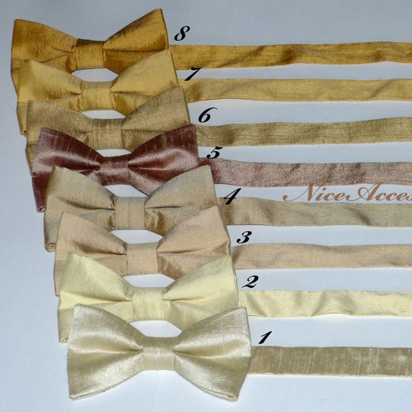 Silk wedding bow tie for men gold. Ivory pre-tied men's bowtie.  Pure silk bow tie for women. Champagne bowties. Neutral colour collection.