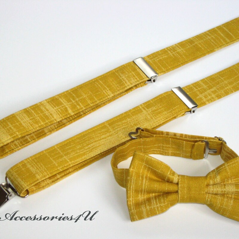 mens yellow bow tie and suspenders