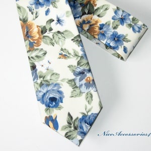 Men's floral tie. Blue yellow & green wedding tie. Floral skinny necktie for men. Blue and green rose print slim necktie. Groomsmen ties