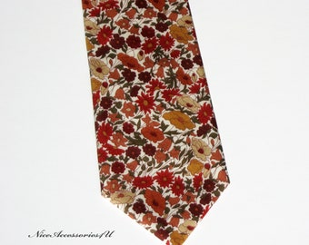 Autumn palette men's floral tie Liberty print 'Poppy Forest' in burnt orange. Skinny/Slim/Regular wedding cotton necktie. Gift for him.