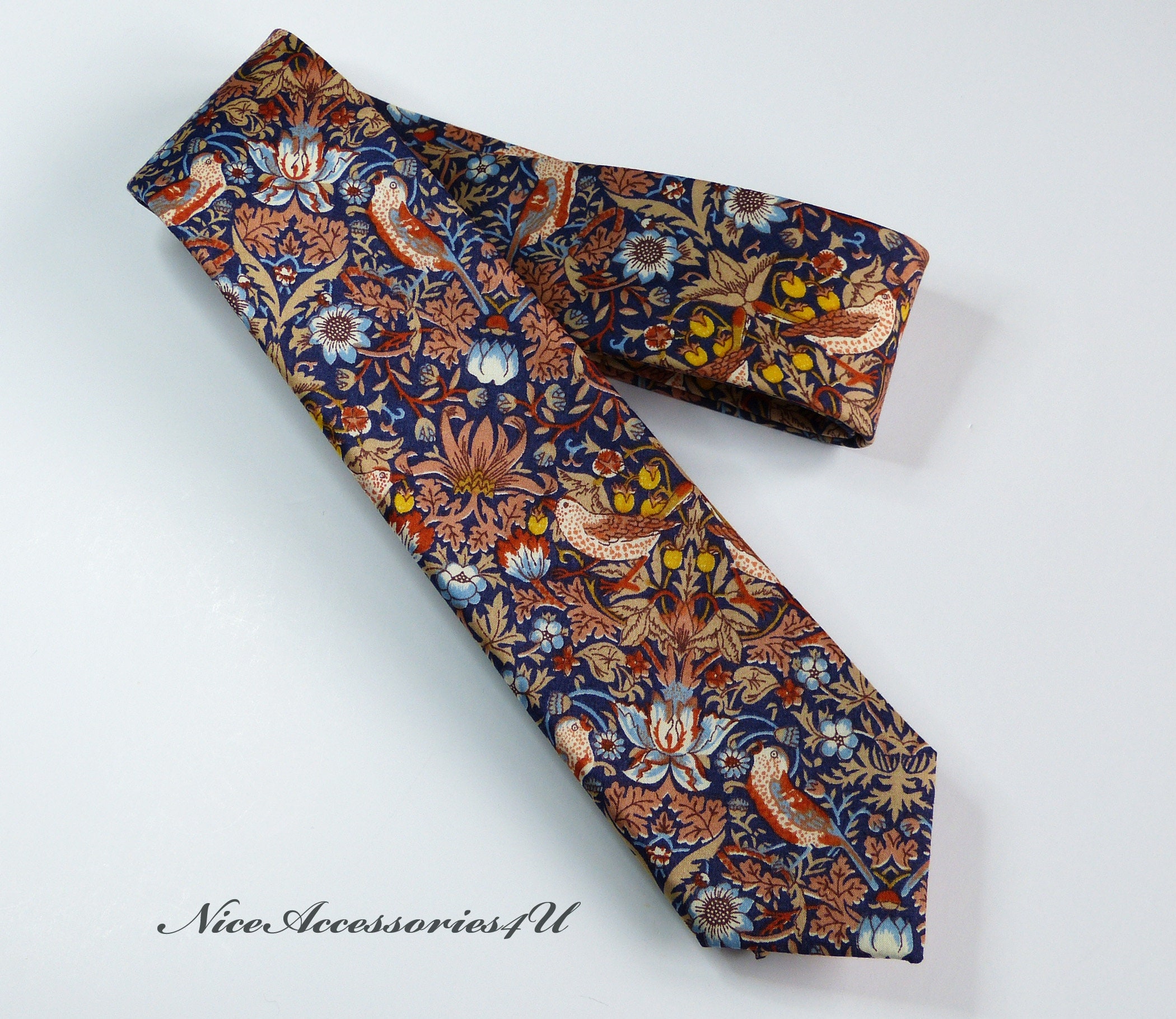 Liberty print tie brown & navy. Men's floral necktie. | Etsy