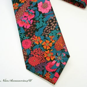 Hot pink & teal men&#39;s tie Liberty print &#39;Ciara&#39;. Skinny/Slim/Regular wedding cotton necktie. Gift for husband/son/father/boyfriend.