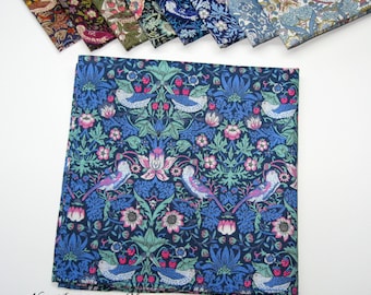 Men's floral pocket square Liberty of London print 'Strawberry Thief'. Wedding cotton handkerchief William Morris design.